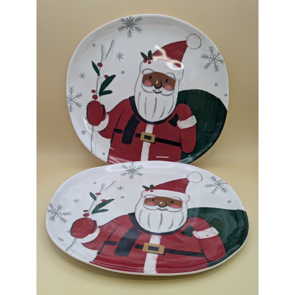 Set of 2 Target Wondershop Christmas Melamine Dinner Plate 11" Brown Santa Claus